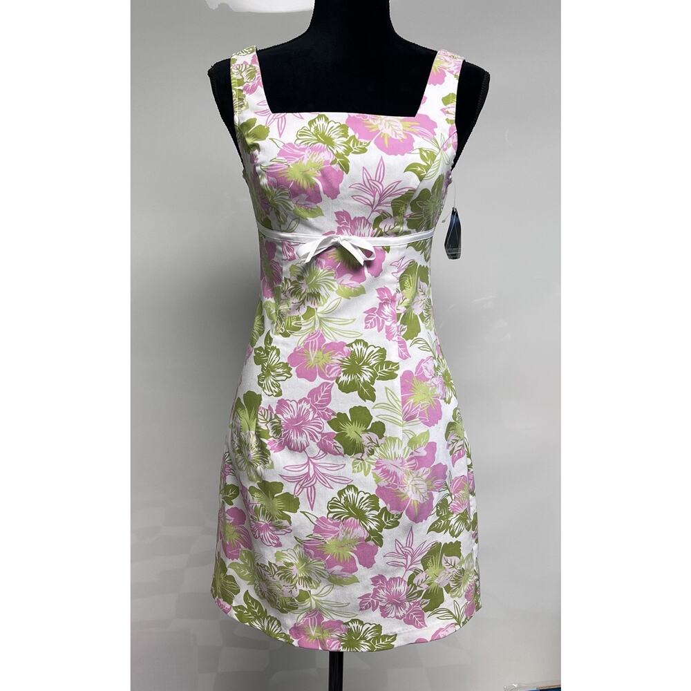 VTG 90s Y2K City Triangles Hibiscus Hawaiian Floral Sundress Sz 5 Pink Green NEW